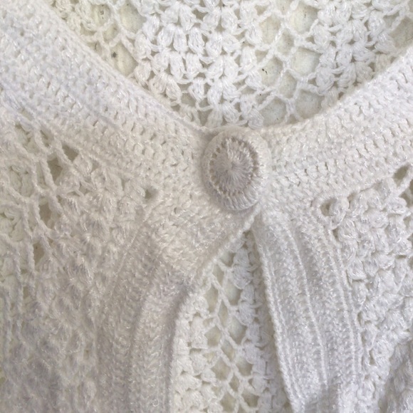 WHITE HOUSE BLACK MARKET WHITE CROCHET CARDIGAN SIZE LARGE - Picture 8 of 10